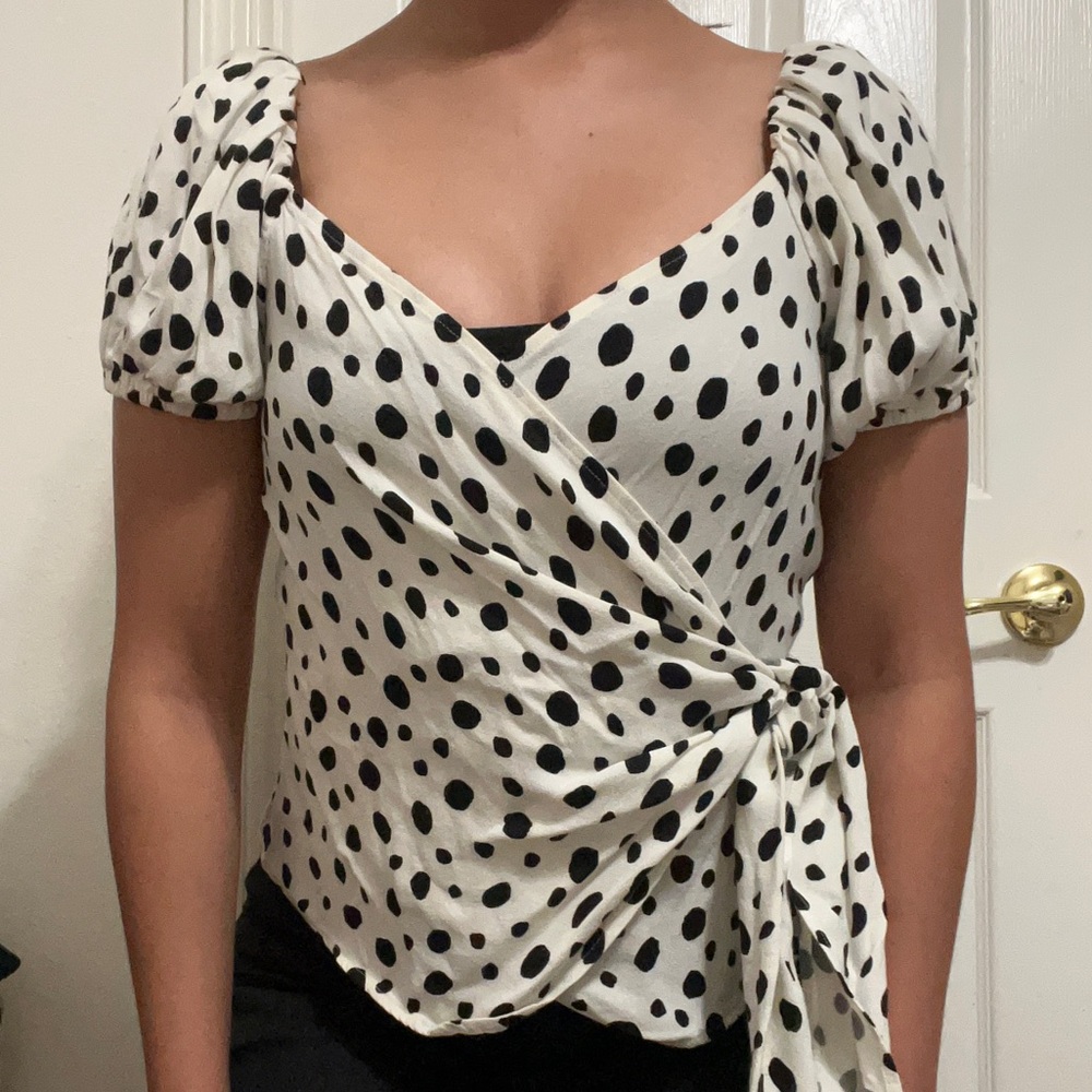 Reformation wrap polka dot blouse